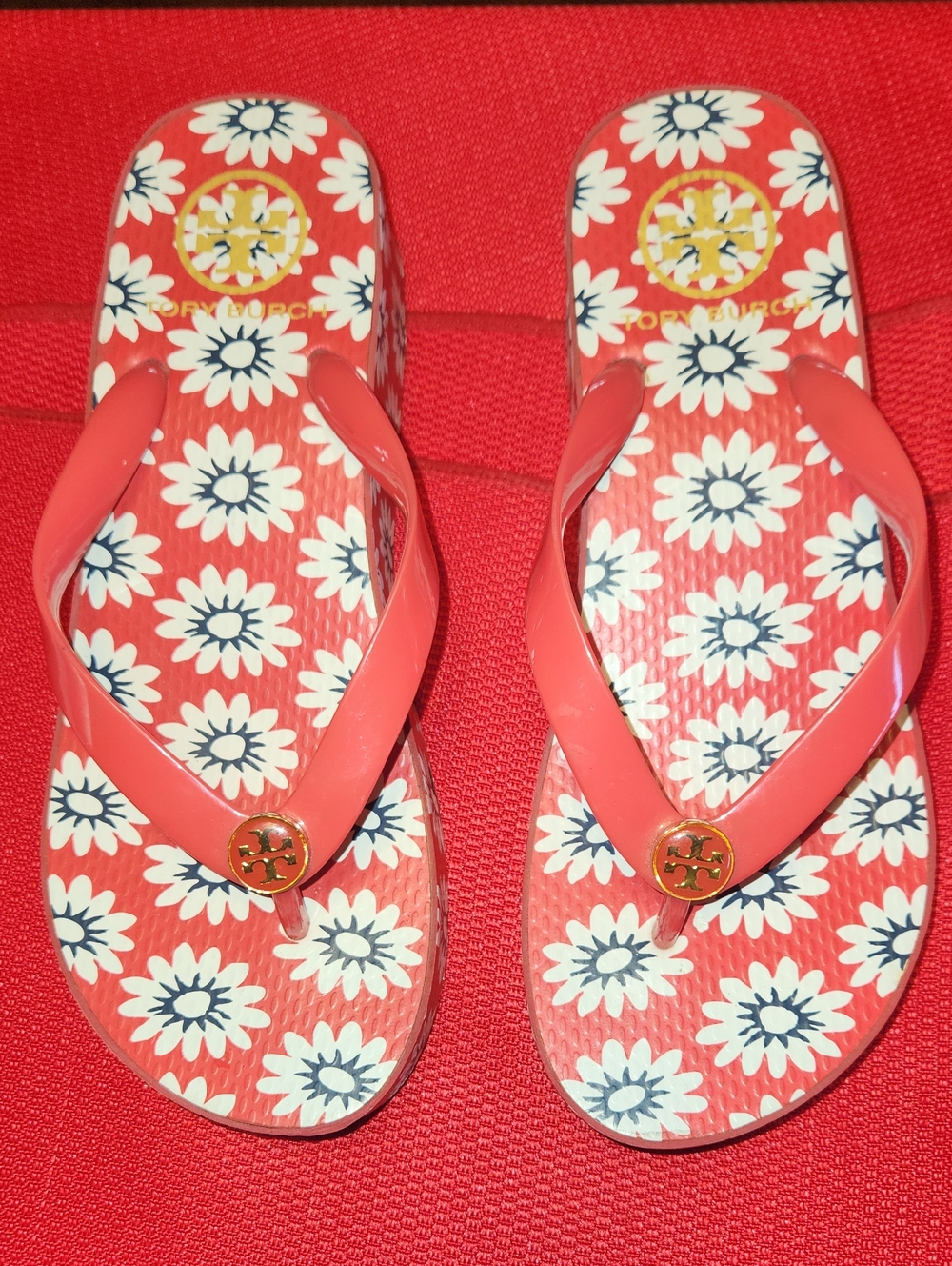 Tory Burch Coral Floral Flip Flop Sandals